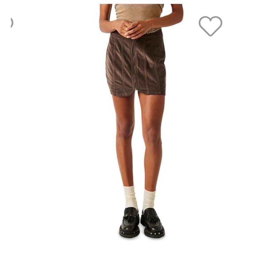 We The Free Free People Brown Corduroy Mini Skirt Size 6 Front Zip Seamed Boho